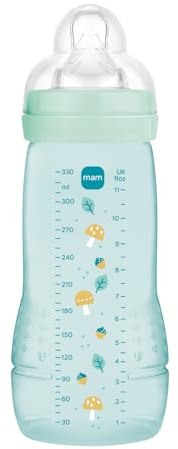 MAM Biberón, a partir de 6 Meses, 330ml, con Tetina X Especial Líquidos Espesos de Silicona de Fácil Aceptación, Fácil de Sostener, Fácil de Limpiar, MAM Easy Active, Azul, Pack de 1ud