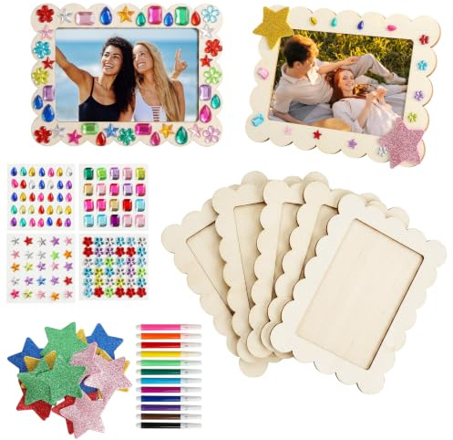 10 Marcos de Fotos de Madera para Pintar, Kit Manualidades para Niños DIY