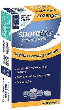 Snoreeze Anti-Snoring Lozenges - for Dry Mouth Snoring Relief, Naturally Tones & Lubricates Soft Tissues - Use with Mobile App to Stop Snoring - Pack of 16, Mint Flavour