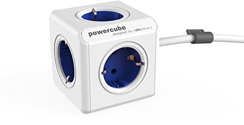 allocacoc PowerCube Extended Blau EU, 5x Steckdose und Verteiler, 230V Schuko, Weiß Blau