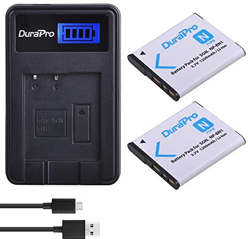 DuraPro NP-BN1 Akku und LCD-USB-Ladegerät für Sony Cyber-Shot DSC-W800, DSC-WX220, DSC-W830, DSC-W810, Sony DSC-QX30, DSC-QX100, DSC-QX10, 2 Stück