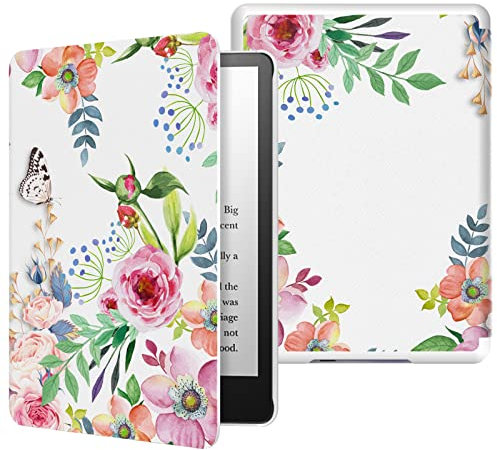 MoKo Hülle Kompatibel mit Kindle Paperwhite 11. Generation 2021, Dünne Leichte Tablet Schutzhülle mit Auto Schlaf/Aufwach PC Rücken für Kindle Paperwhite 6,8 Zoll, Signature Edition, Duftende Blume