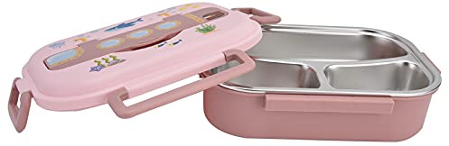 Entatial Fiambrera Infantil, Fiambrera Acero Inoxidable Diseño del Compartimento, Fiambrera Viene con Tapa De Asa De Transporte, para la Escuela, para Acampar(Rosado)