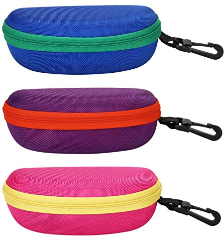 molshine 3 Pezzi Custodia Rigida Portatile per Occhiali da Sole,Custodia per Occhiali con Cerniera con Gancio per Donna Uomo Sport da Viaggio-(Blu & Rosa & Lilla)