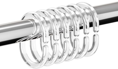 Resze 24 PCS Shower Curtain Rings, Plastic Clear Shower Curtain Hooks, C-Shaped Rings Hook Hanger Bathroom Shower Window Rod