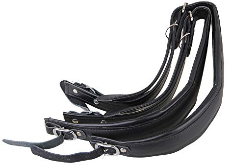 Yibuy 2Pcs Artificial Leather Accordion Straps Black Straps Replacement Musical Instrument Accessories