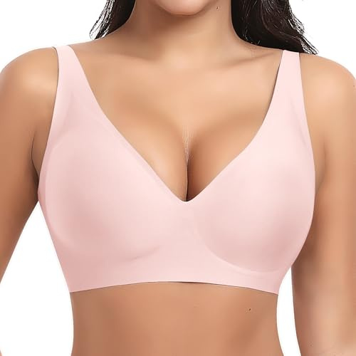 Ganado Sujetador sin Aros Mujer Sujetadores Push up con Relleno sin Costuras Bralette Básicos Cuello V Profundo (Rosa,XXL)