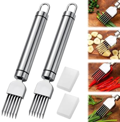 stroyayo 2 Stück Zwiebel-Schneider, Edelstahl Shred Silk The Knife, Edelstahl Spring Onion Slicer Für Viele Gemüse