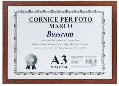 Tutee Cornice A3 29.7x42cm Legno，Robusta Cornice In Legno Mdf，Ideale Per Foto E Certificati，Vetro trasparente，Rettangolo，Cornici Per Foto (Legno Scuro)