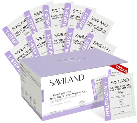 SAVILAND Nail Polish Remover Pads, 100 Pcs Big Nail Wipes For Gel Polish, Acetone Powerful Nail Wipes Non-Irritant Individually Wrapped Nail Pads Salon Use