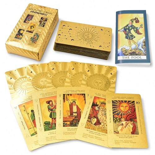 YIMINGOUFEI Tarot Rider Waite Dorado en Inglés, 78 Cartas, Sol y Luna