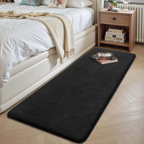 Sour Lemon Rugs Living Room 60x200cm, Black Shaggy Fluffy Rug, Short Pile Soft Runner Rugs, Anti-Slip Washable Area Rug for Bedroom, Modern Floor Carpets for Kids Living Room Hallway Entryway