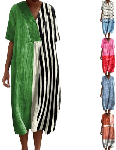 Vestido de globo para mujer, tallas grandes, vestido de camiseta para mujer, manga corta, estampado informal, holgado, vestido de playa, vestido de verano, vestido de manga corta, vestido bohemio