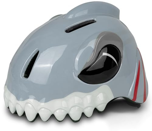 Casco Patinete Bicicleta Niño - Casco de Tiburones Animal 3D Ligero y Ajustable, para Multideporte Ciclismo Patines Patinete Rollerblading Patinaje, Niños y Niñas (Gris Claro, Medium)