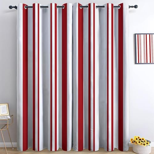 Rideaux occultants Rayures, Rouge, Simple Thermiques Rideaux à Oeillets Élégant pour Chambre à Coucher Salon (2 x 140 x 245) de Luxe Rouge Blanc