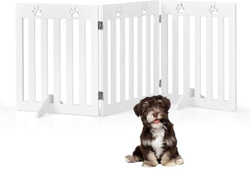 SOARS Absperrgitter Hund, 153x61cm Hundegitter Wohnung mit 2 Stützfüßen, Faltbares Schutzgitter, Treppengitter, Absperrgitter für Küche, Flur, Kamin & Ofen, 3 Paneelen, Weiß