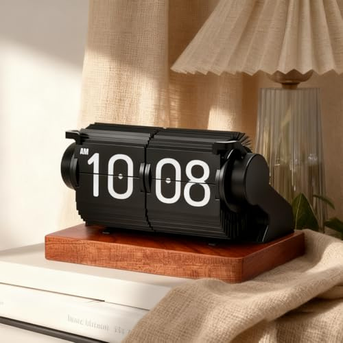 ExKeen Flip Clock, Retro-Flip-Uhr, Neues USB C Wecker Digital, Große Zahl Mechanische Schreibtischuhr, Vintage-Tischuhr, Automatisches Drehen, Wecker Digital für Home Office