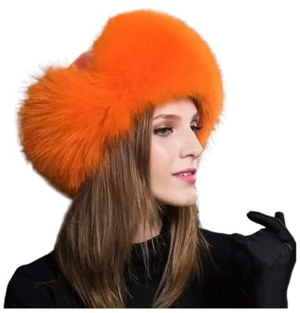 WMAMBZNDHP Gorro de Invierno for Mujer con Orejeras, Gorro for Exteriores, Resistente al Viento, Piel Natural(Orange)