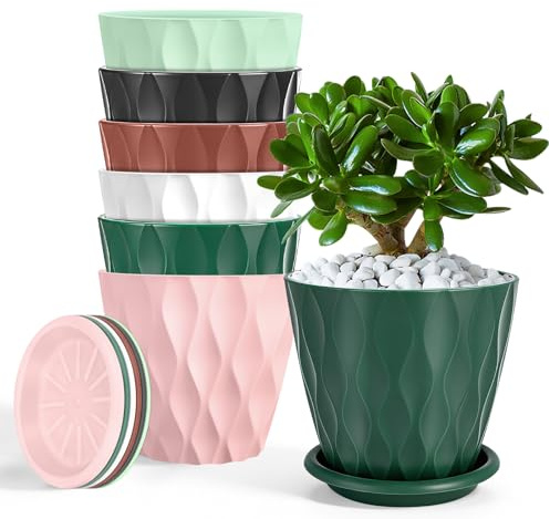 Freyeeti 12 cm Vaso con Sottovaso Il Giro Set di 6, Imposta Completo Vaso Fioriera da Interno Ed Esterno per Casa e Ufficio, Vasi da Fiori per Piante, Erbe, Orchids, Multicolore