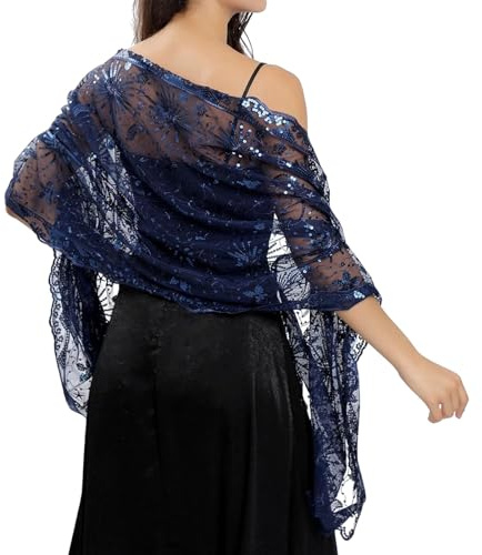 Hsternexy Sciarpa glitterata da donna Stola per abito da sera morbida e lucida sciarpa in metallo 1920 accessori leggeri con paillettes per le spalle di Capodanno in argento, Blu marino, Taglia unica