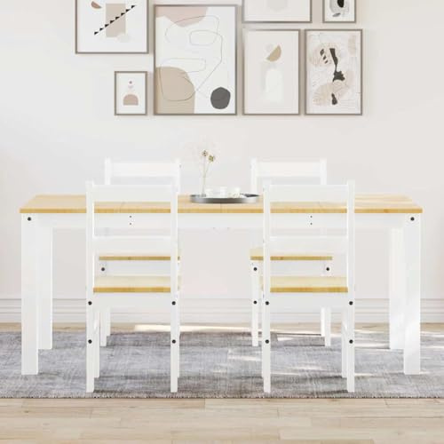 Owoxanthellate Panama - Gruppo da pranzo in legno massello bianco, 180 x 90 x 75 cm, tavolo con 4 sedie, design moderno, robusto e durevole, per cucina, sala da pranzo e soggiorno