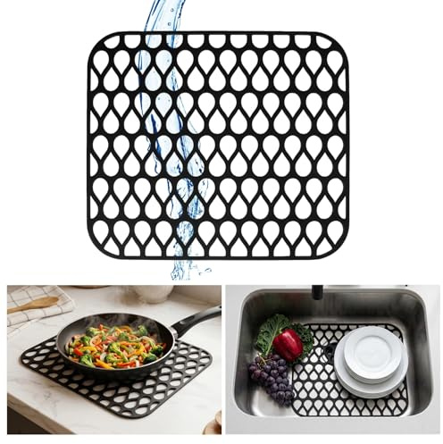 34x40cm Tappetino Scolapiatti In Silicone, Tappetino in Silicone per Lavello, Tappetino Lavello Cucina, Tappetino per Lavello Cucina Tappetini in Silicone Antiscivolo e Drenanti per Piatti, Bicchieri