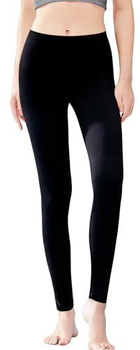 Leggings Femme en Coton – Doux, Respirant, Non Transparent, Pantalon Décontracté, Confort au Quotidien (9073-Black, L-XL)