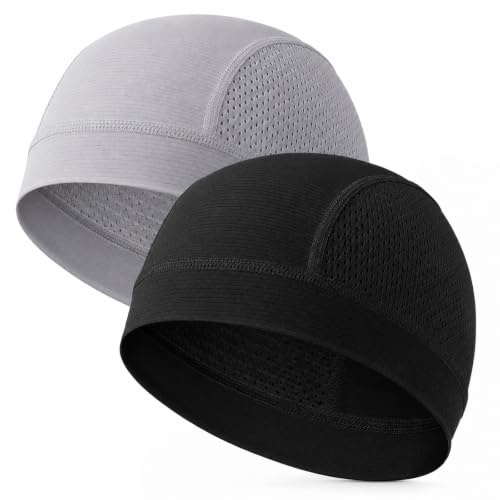 2 Pack Cooling Skull Cap Helmet Liner, Head Cover | Breathable Mesh Sweat Wicking Beanie, Lightweight Cycling Running Hat Under Hard Hat for Men & Women