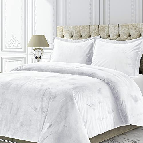 TRIBECA LIVING VENICEDUVETTWWH Venice Velvet Oversized Solid Duvet Set, Twin, White