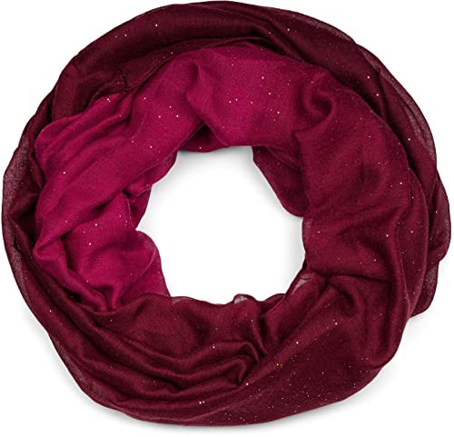 styleBREAKER Classic Glitter Loop Tube Scarf with Gradient, Glitter, Sequins, Kerchief - Women 01017033, Colour: Claret-Pink