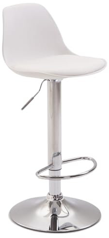 CLP Barhocker Kiel Kunststoff Mit Polsterung Und Kunstlederbezug I Drehbarer Barstuhl mit Metallgestell Und Fußstütze, Farbe:weiß, Gestell Farbe:Chrom