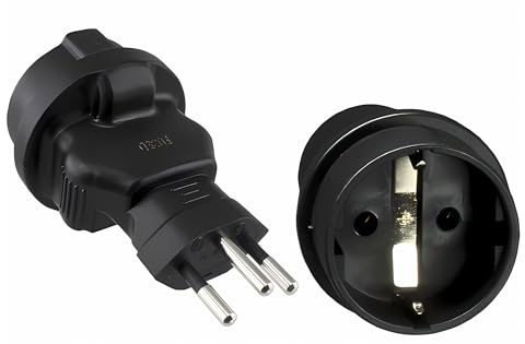 DINIC Reiseadapter, Stromadapter für die Schweiz, 3-Pin CH Adapter mit Sicherung (1 Stück, schwarz)