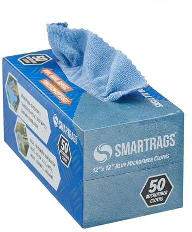Arkwright Smart Rags Microfiber Cleaning Cloths, Pack of 50 in a Box, Lint Free 180 GSM Reusable Towels for Auto, Office and Household Cleaning, 12 x 12 in, Blue