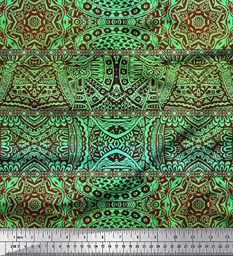 Soimoi Grun Georgette Viskose Stoff Streifen & Mandala Kaleidoskop Stoff Meterware 42 Zoll breit