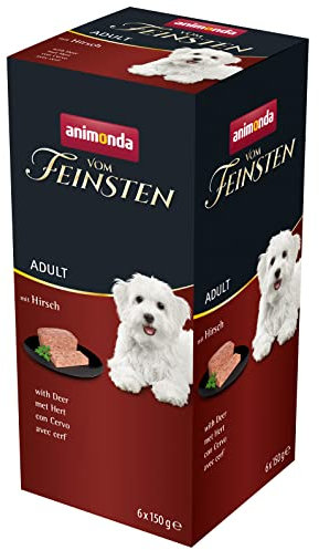 animonda vom Feinsten Hundefutter nass mit Hirsch (6 x 150g), getreidefreies Hundefutter ohne Zucker, mit frischen, fleischigen Zutaten