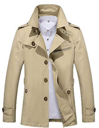 Cicilin Homme Trench à Manches Longues Parka Veste Classique Manteaux Décontracté Trench Coat Court Blouson Jacket Automne Hiver (Beige 2XL)