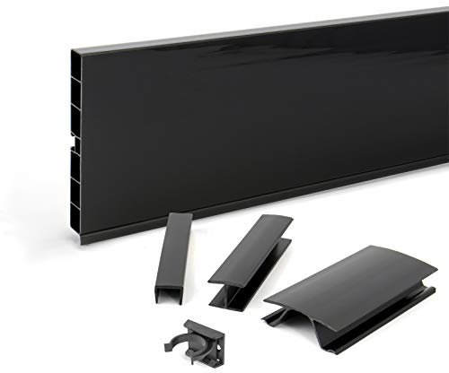 DQ-PP Zócalo de 3 m, 150 mm, color negro brillante, plástico, perfil de cocina