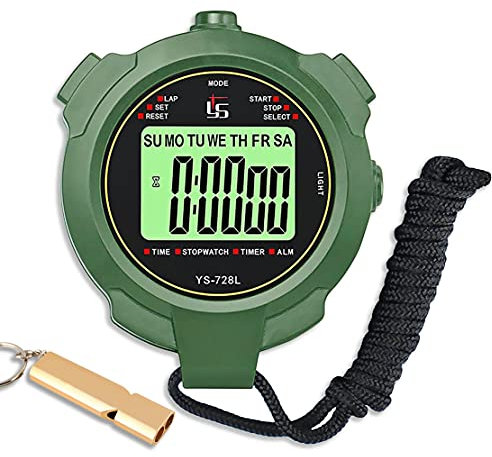 Stoppuhr mit Pfeife,Stoppuhr Sport Digital 2 Speicher mit Leuchte Funktion und Stumm Funktion für Schwimmer Ralley