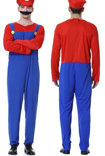 VISVIC Carnival Halloween Costume Unisex Adult Men Lady Kids Boy Girl Kids Teens Super Brothers Plumber Fancy Dress Outfit Costume, Man Red, S