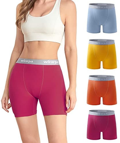 wirarpa Women's Boxer Briefs 5.5 Inseam Slip Shorts Anti Chafing Boyshort Panties for Under Dresses Leggings 4 Pack