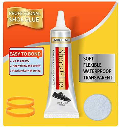 MOGHEM Shoe Glue Shoe Sole and Upper Repair Adhesive 60ml Clear Waterproof for bonding Broken Leather Shoes, Sneakers, Cloth Shoes, Boots, Leather Goods