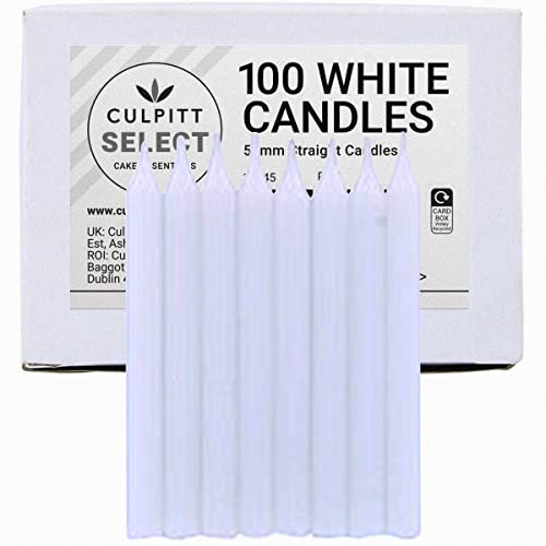 Culpitt Select White Birthday Candles, Pack of 100, 51mm Plain Celebration Cake Candles For Party, Birthday, Treats