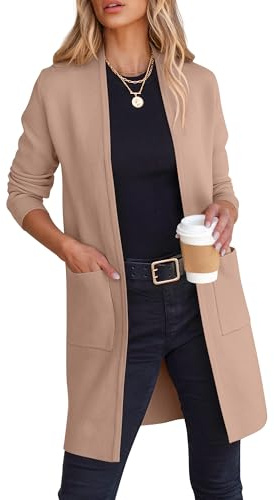 ANRABESS Cardigan Sweater for Women Casual 2025 Fall Fashion Coat Long Sleeve Open Front Knit Coatigan Outwear Light Camel Medium