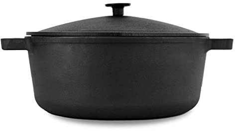 Pentola in ghisa da 6 l, diametro 28 cm, con coperchio in ghisa, adatta per barbecue a gas, forno, braciere e tutti i piani cottura, con induzione