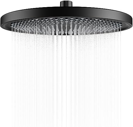 YUANNY Soffione doccia a pioggia, 10 pollici, a risparmio energetico, universale, con ugelli anticalcare, soffione rotondo grande, Ø 26 cm, stabile ABS nero