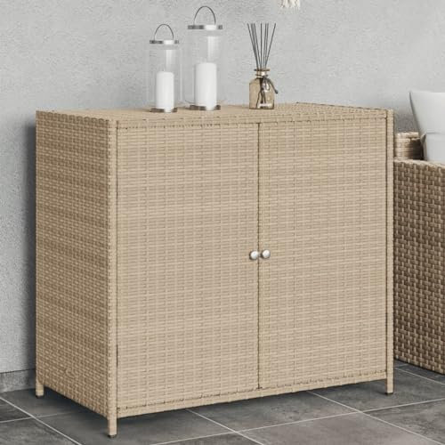 ZEYUAN Armario de almacenaje de jardín ratán PE Beige 83x45x76 cm, Armario Exterior Escobero, Mueble Exterior Almacenaje, Armario Exterior Jardin, Muebles Jardin Exterior - 365546