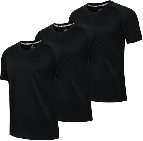 LUWELL PRO 3 Pack Mens Sport T Shirts Short Sleeve Running Shirt Gym Top