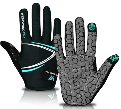 WESTWOOD FOX Guantes de ciclismo de dedo completo, acolchados, pantalla táctil antideslizante, guantes de bicicleta de montaña que absorben los golpes para bicicleta de carretera, MTB, carreras de
