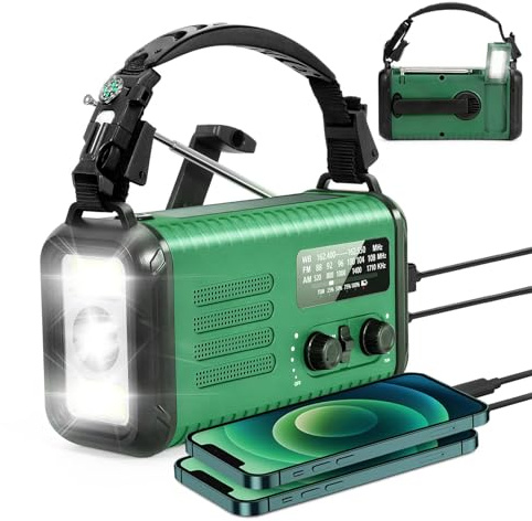 20000mAh Emergency Solar Radio with Hand Crank, NOAA Weather Radio & USB Charger - Portable Power Bank, LED Flashlight, SOS Alarm (Army Green)