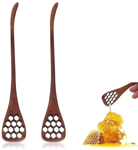 2 de miel en bois, cuillère à miel mignonne, petite cuillère à sirop en bois, agitateur de mélange de miel avec trou pour mélanger la bruine(brun)